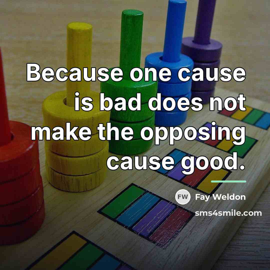 “Because one cause is bad does not make the opposing…” quote by Fay Weldon