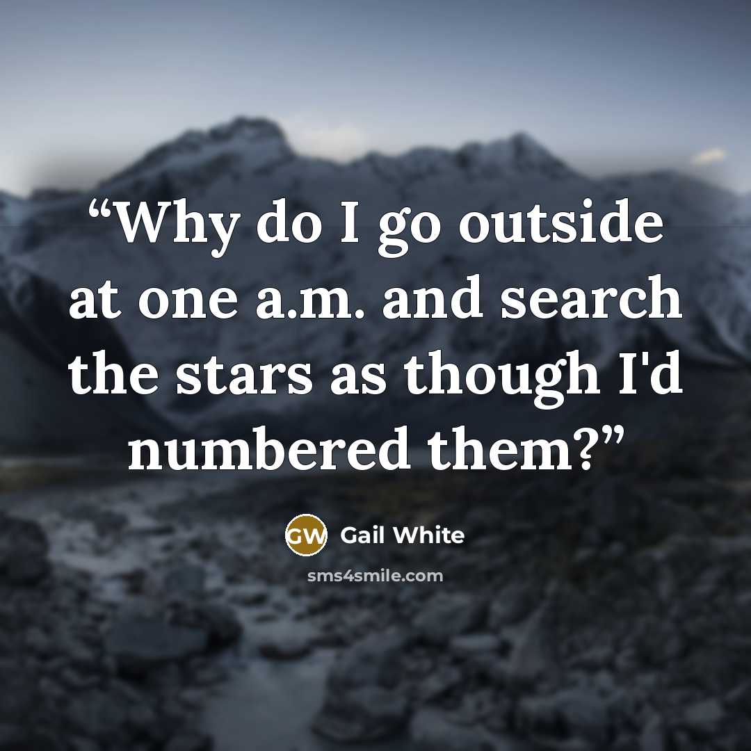 “Why do I go outside at one a.m. and search the stars as though I'd numbered them?” quote by Gail White