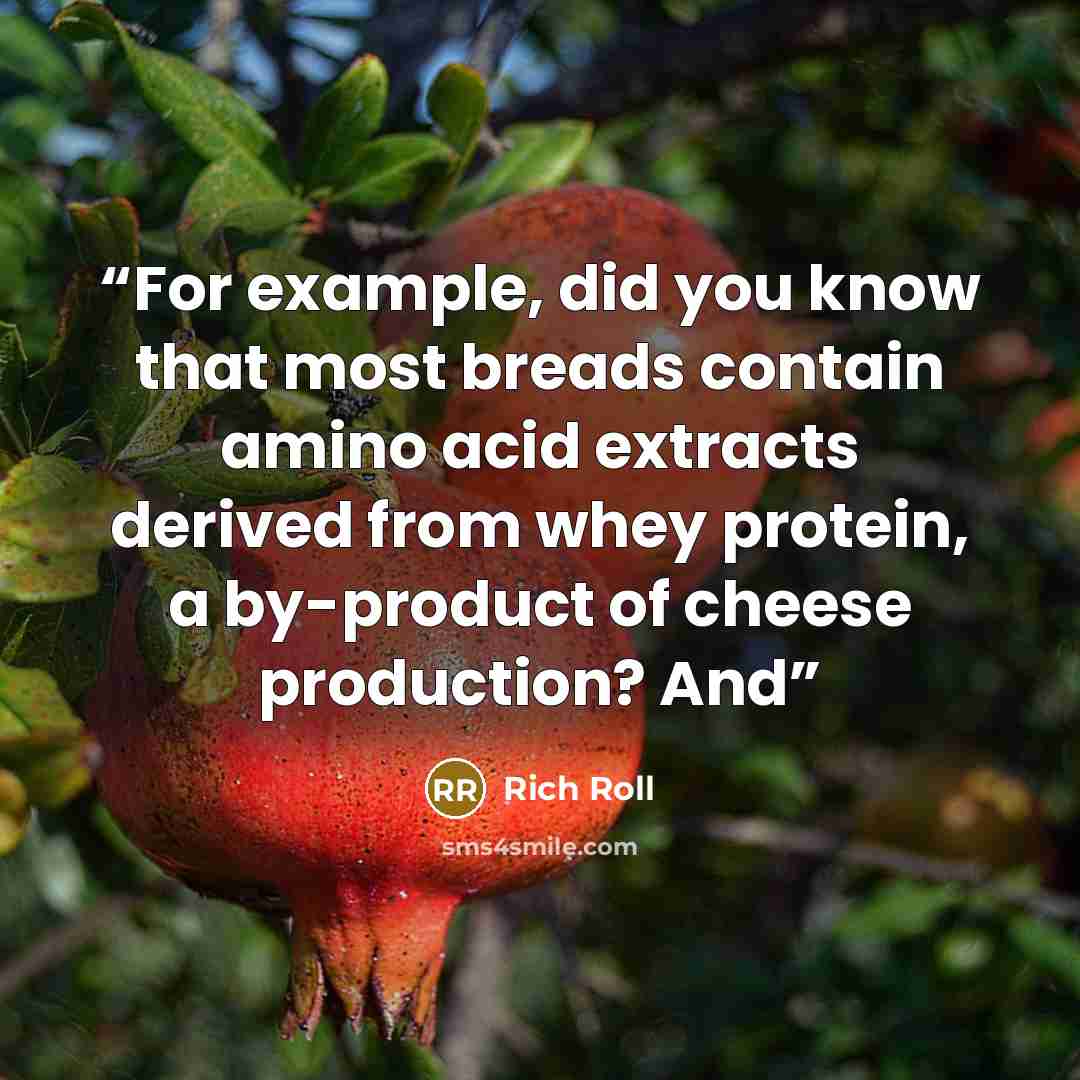 “For example, did you know that most breads contain amino acid extracts derived from whey protein, a by-product of cheese production? And” quote by Rich Roll