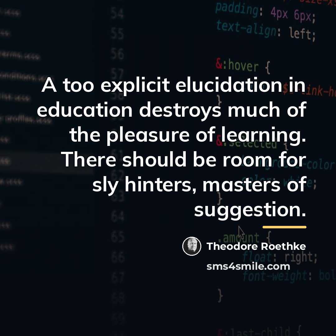 “A too explicit elucidation in education destroys much of the…” quote by Theodore Roethke