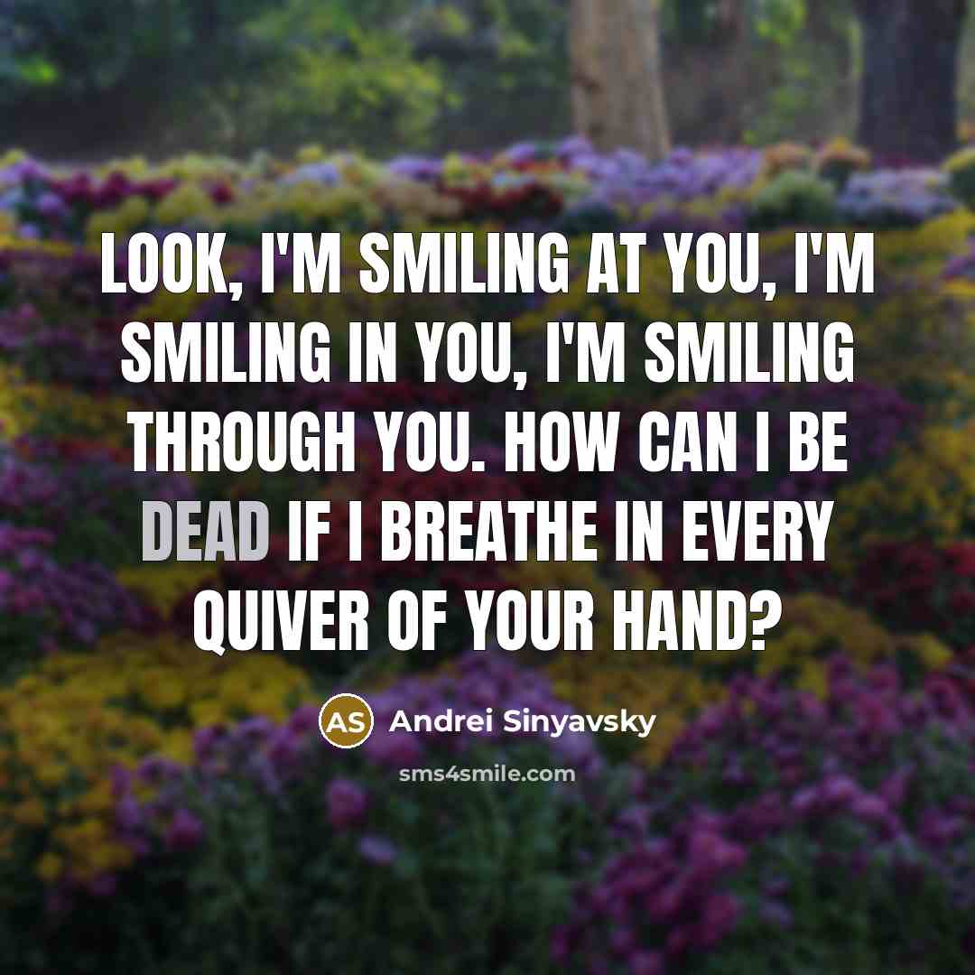 “Look, I'm smiling at you, I'm smiling in you, I'm…” quote by Andrei Sinyavsky