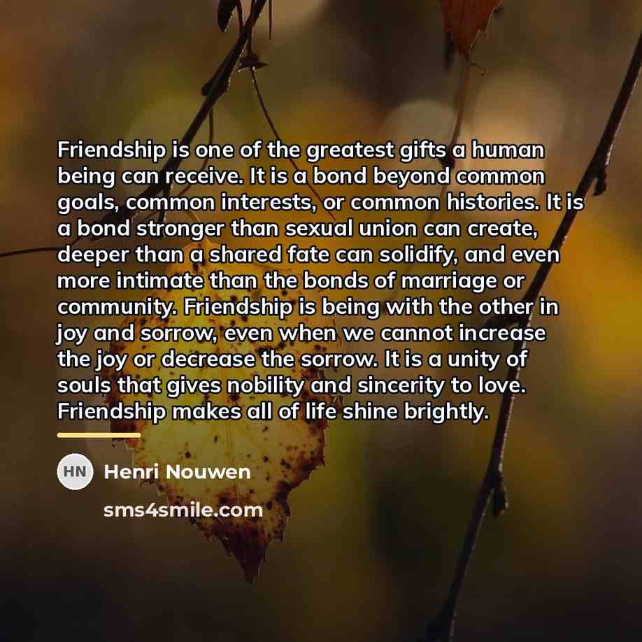 “Friendship is one of the greatest gifts a human being…” quote by Henri Nouwen