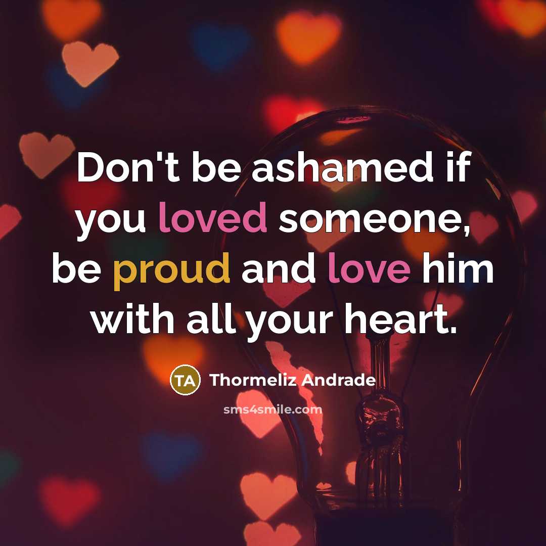 “Don't be ashamed if you loved someone, be proud and…” quote by Thormeliz Andrade