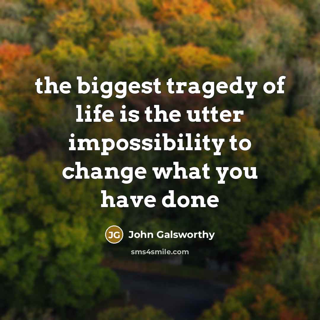 “the biggest tragedy of life is the utter impossibility to…” quote by John Galsworthy