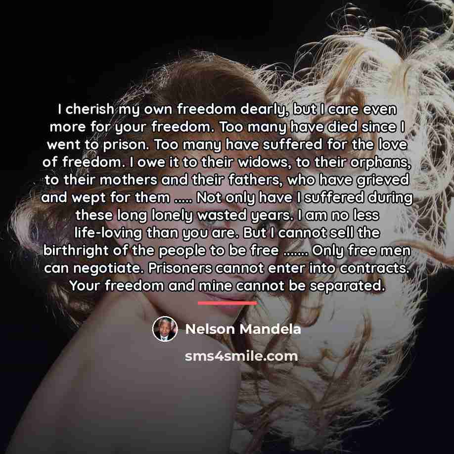 “I cherish my own freedom dearly, but I care even…” quote by Nelson Mandela