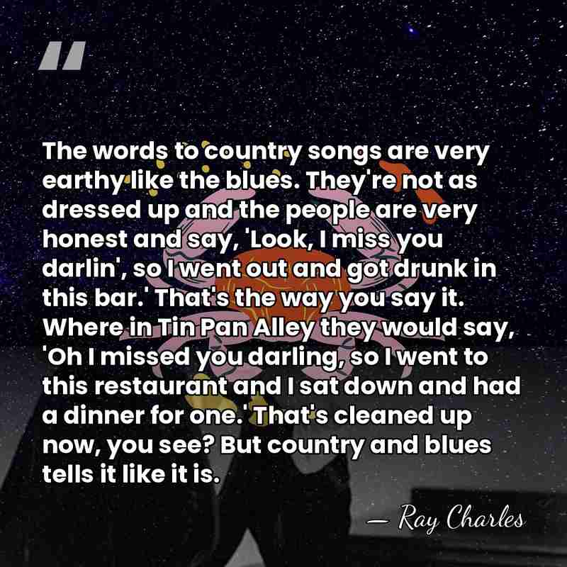 The words to country songs are very earthy like the blues. They're&hellip; - Ray Charles
