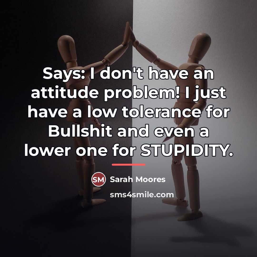 “Says: I don't have an attitude problem! I just have…” quote by Sarah Moores