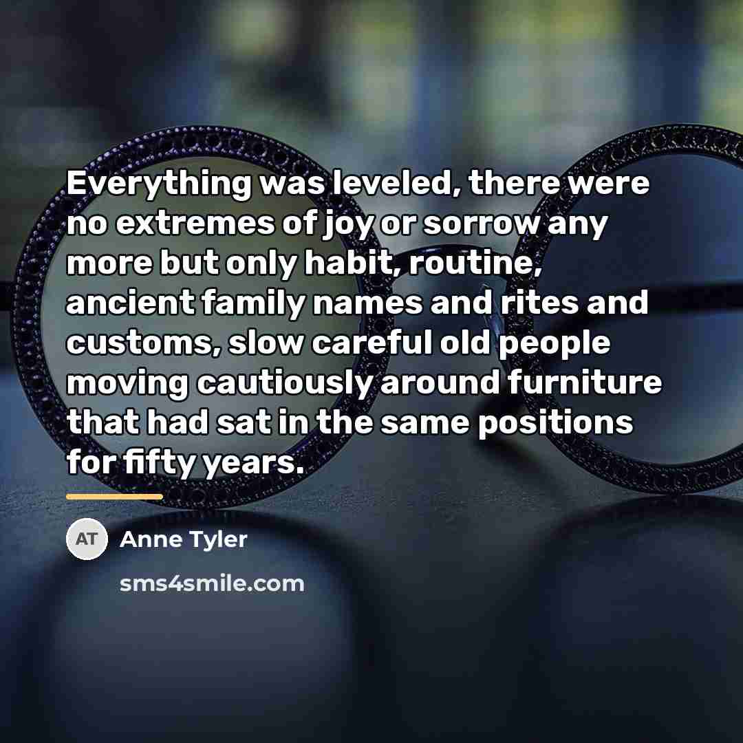 “Everything was leveled, there were no extremes of joy or…” quote by Anne Tyler