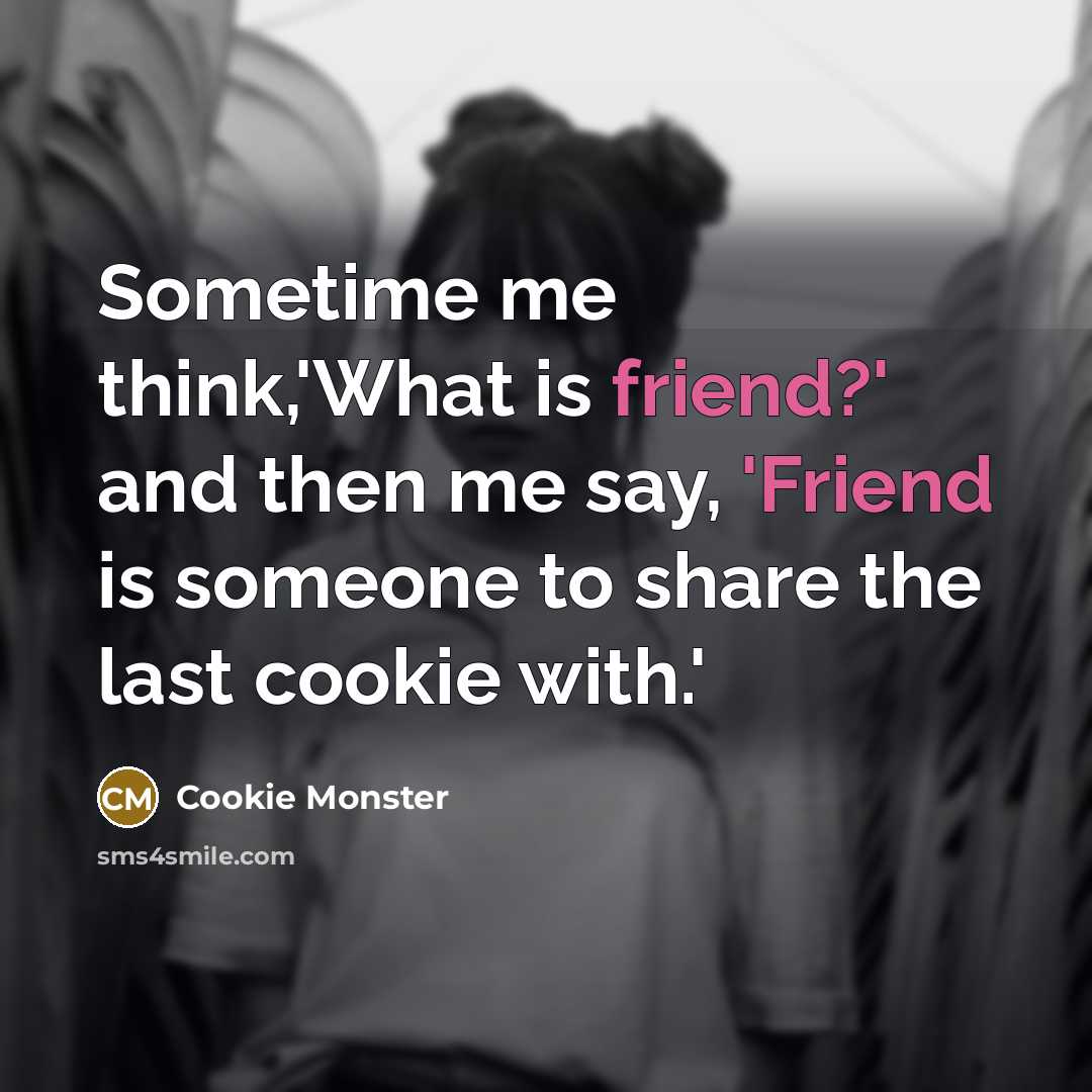 “Sometime me think,'What is friend?' and then me say, 'Friend…” quote by Cookie Monster