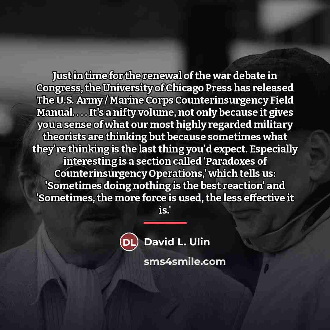 “Just in time for the renewal of the war debate…” quote by David L. Ulin