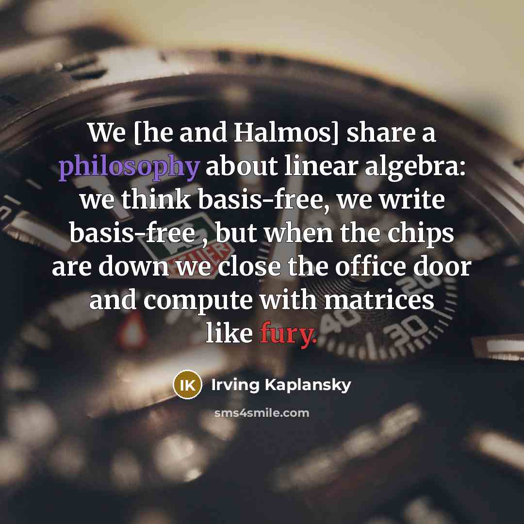 “We [he and Halmos] share a philosophy about linear algebra:…” quote by Irving Kaplansky