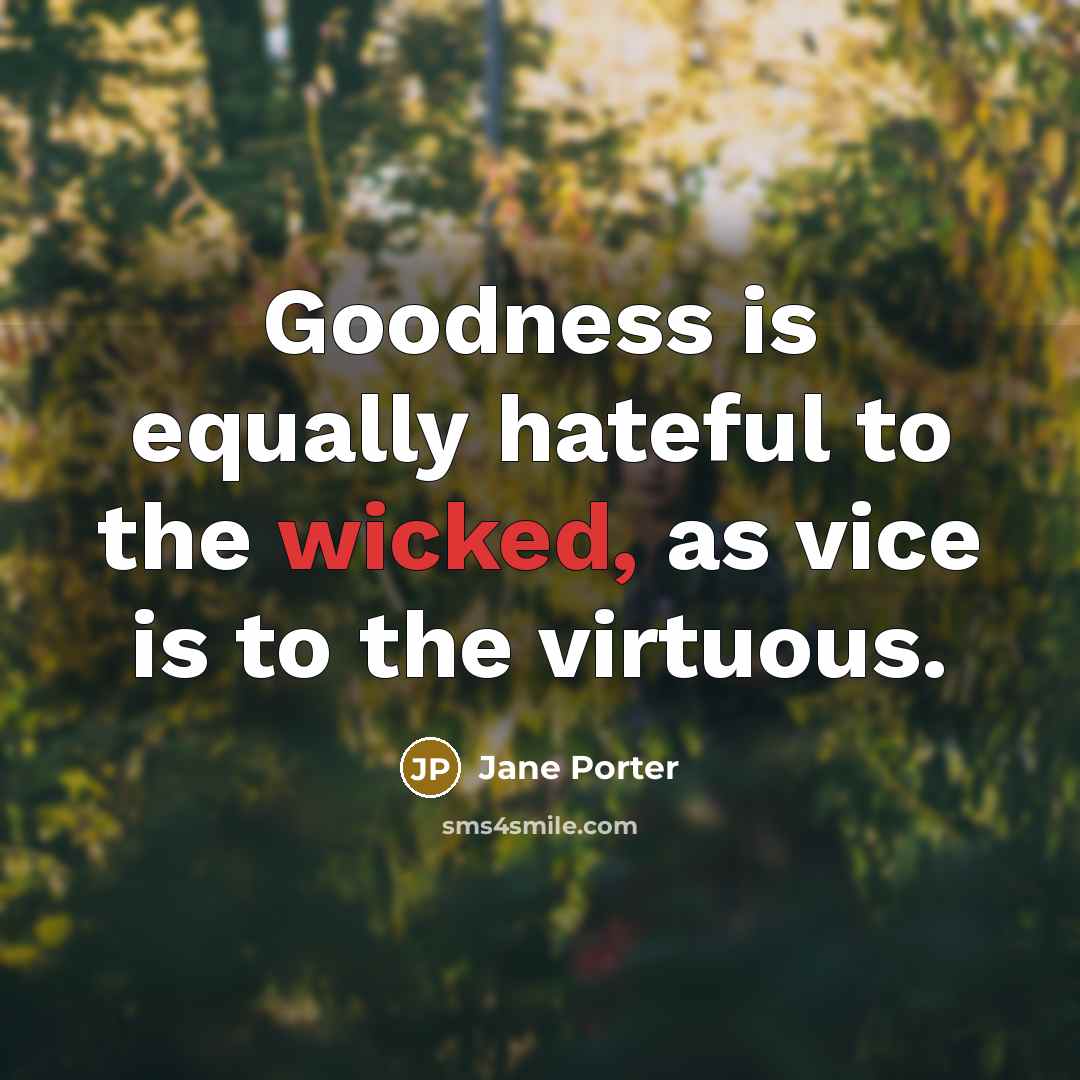 “Goodness is equally hateful to the wicked, as vice is…” quote by Jane Porter
