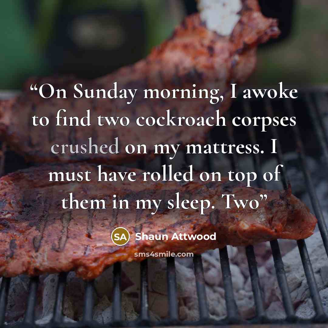 “On Sunday morning, I awoke to find two cockroach corpses crushed on my mattress. I must have rolled on top of them in my sleep. Two” quote by Shaun Attwood