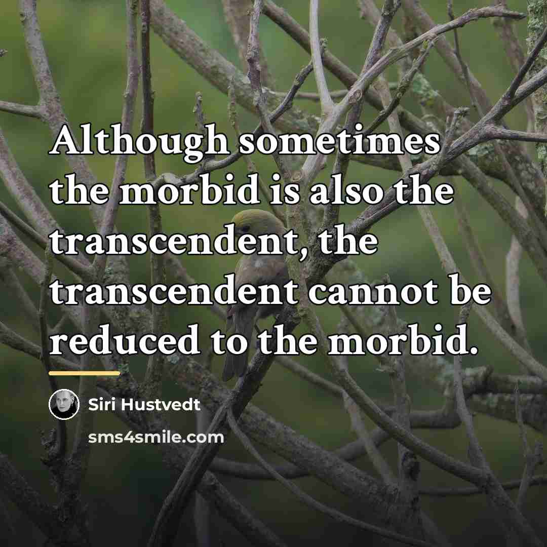 “Although sometimes the morbid is also the transcendent, the transcendent…” quote by Siri Hustvedt
