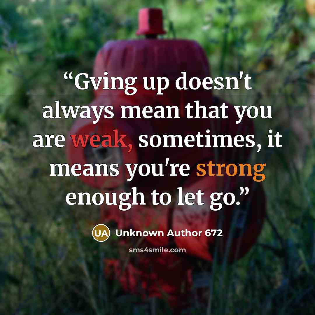 “Gving up doesn't always mean that you are weak, sometimes, it means you're strong enough to let go.” quote by Unknown Author 672