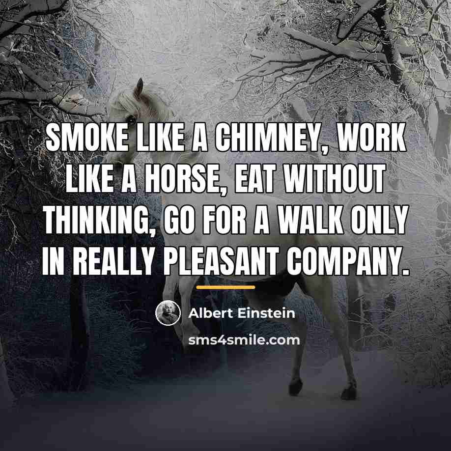“Smoke like a chimney, work like a horse, eat without…” quote by Albert Einstein