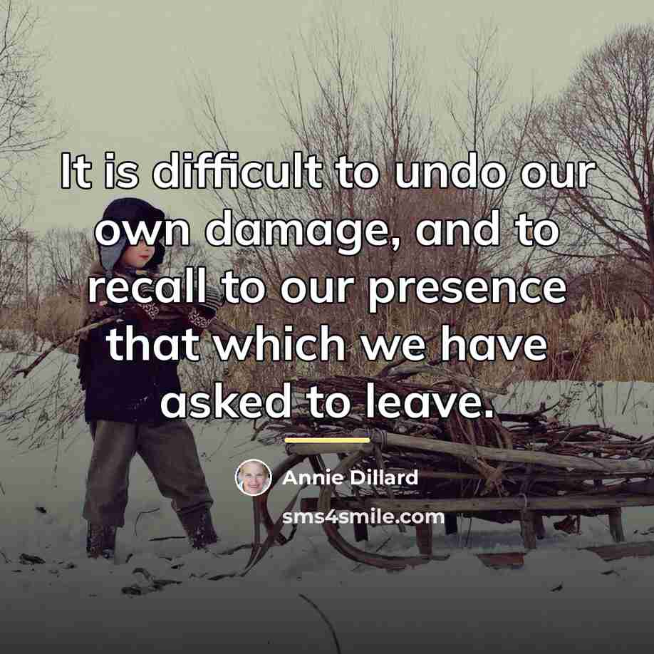 “It is difficult to undo our own damage, and to…” quote by Annie Dillard