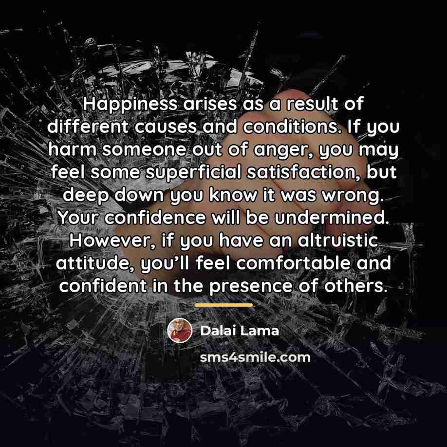 “Happiness arises as a result of different causes and conditions.…” quote by Dalai Lama