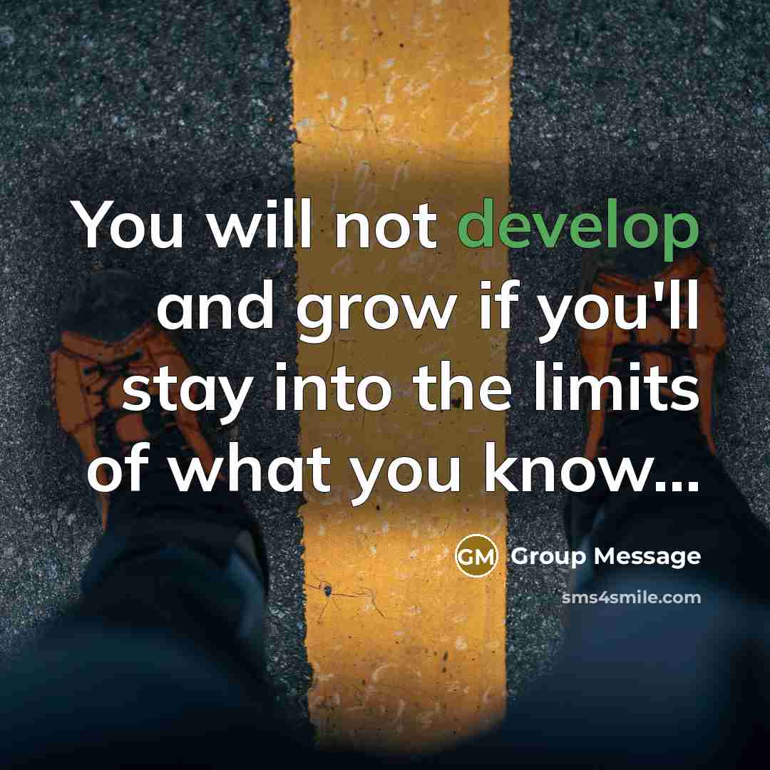 “You will not develop and grow if you'll stay into the limits of what you know...” quote by Group Message