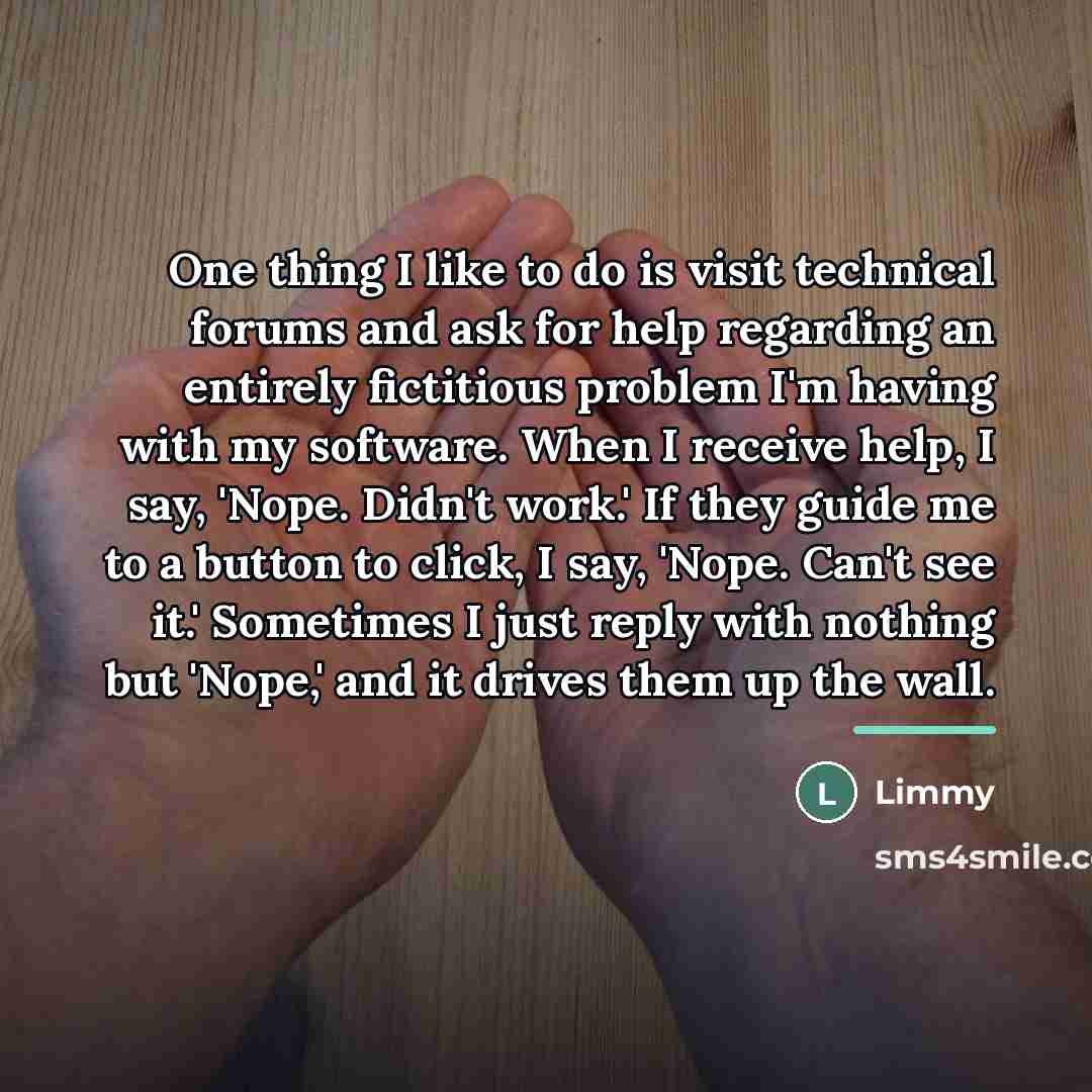 “One thing I like to do is visit technical forums…” quote by Limmy