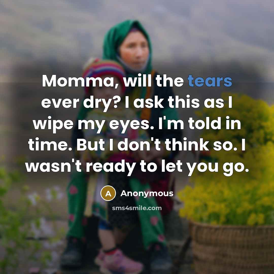 “Momma, will the tears ever dry? I ask this as…” quote by Anonymous