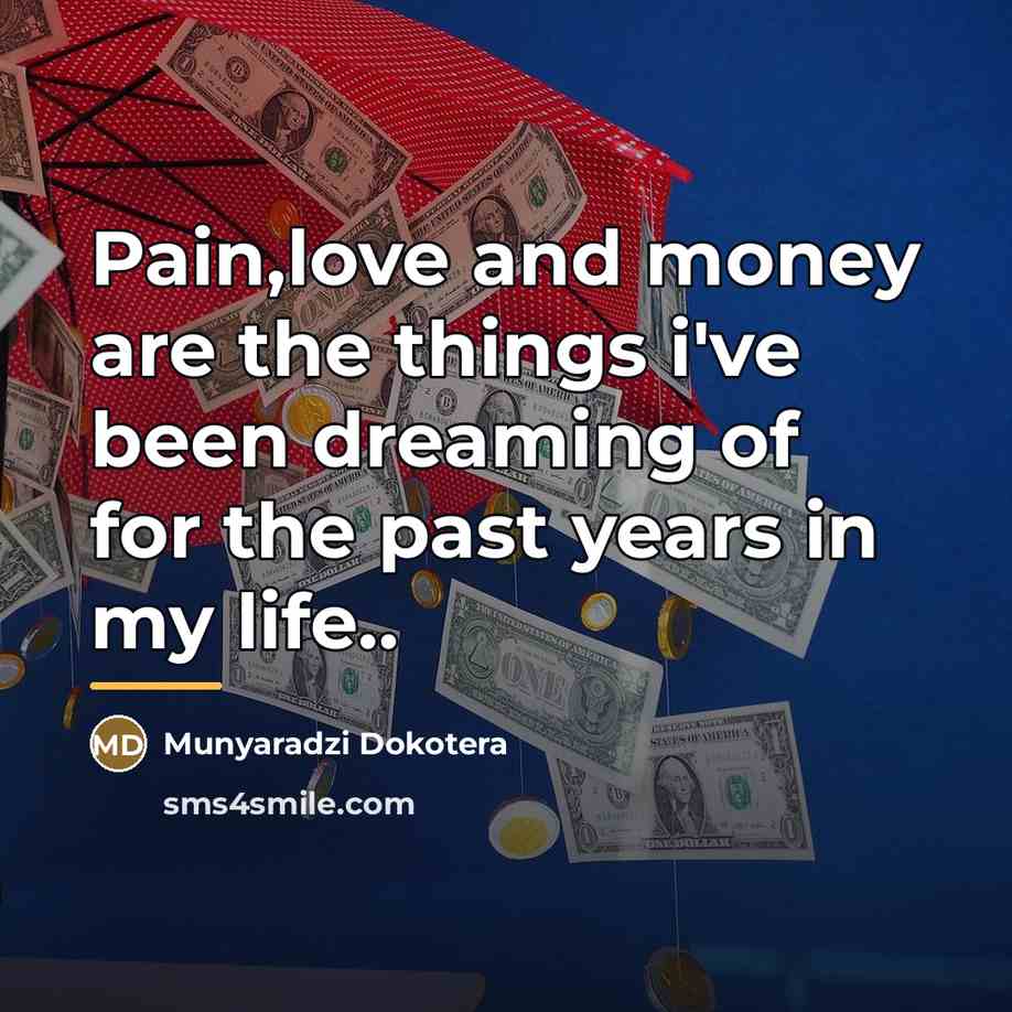 “Pain,love and money are the things i've been dreaming of…” quote by Munyaradzi Dokotera