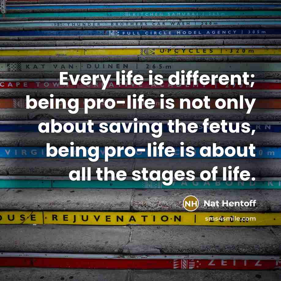 “Every life is different; being pro-life is not only about saving the fetus, being pro-life is about all the stages of life.” quote by Nat Hentoff