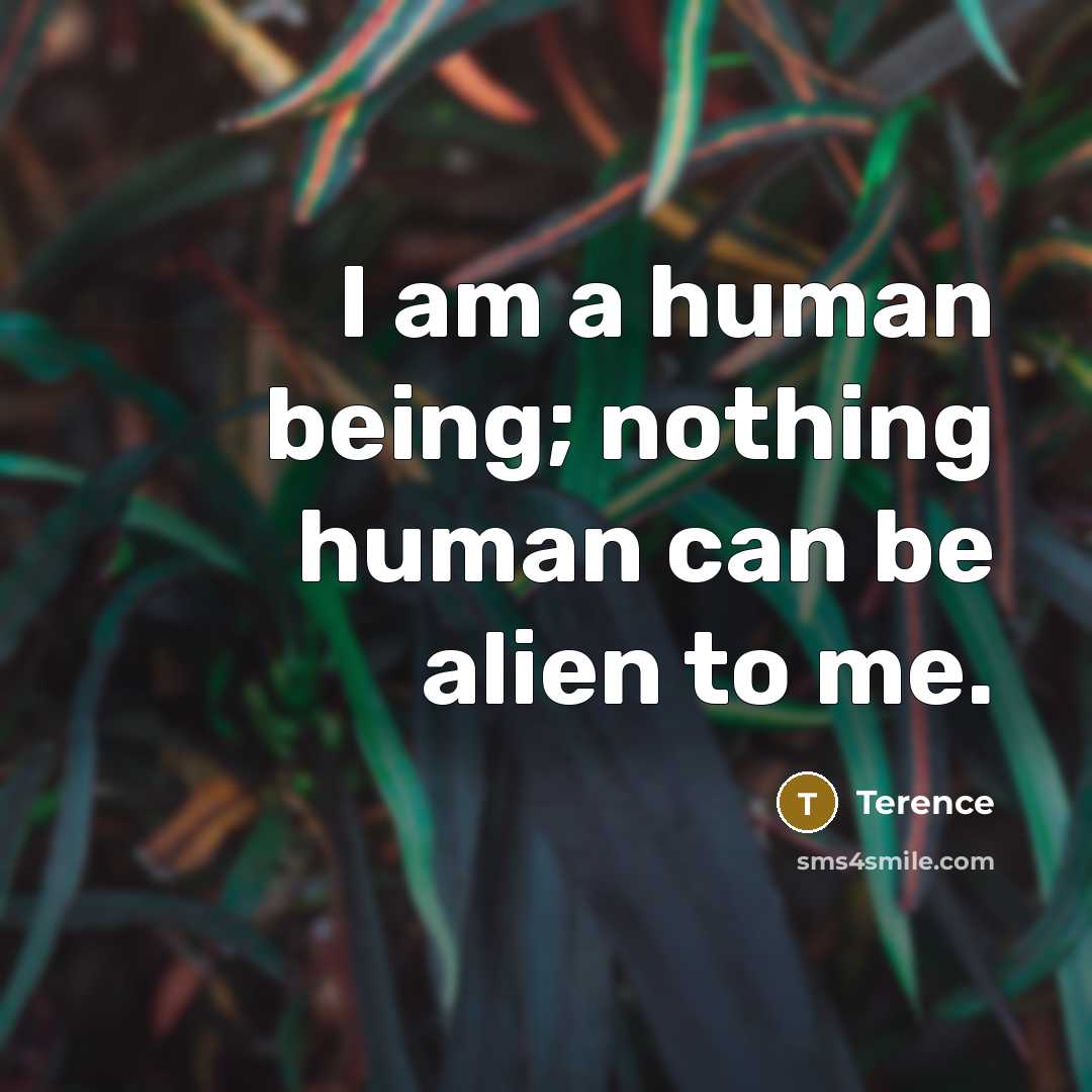 “I am a human being; nothing human can be alien…” quote by Terence