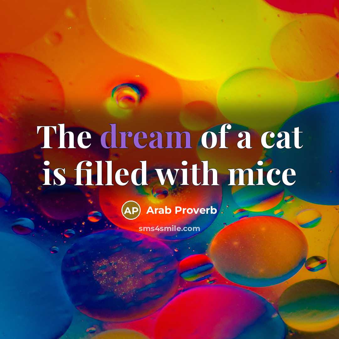 “The dream of a cat is filled with mice…” quote by Arab Proverb