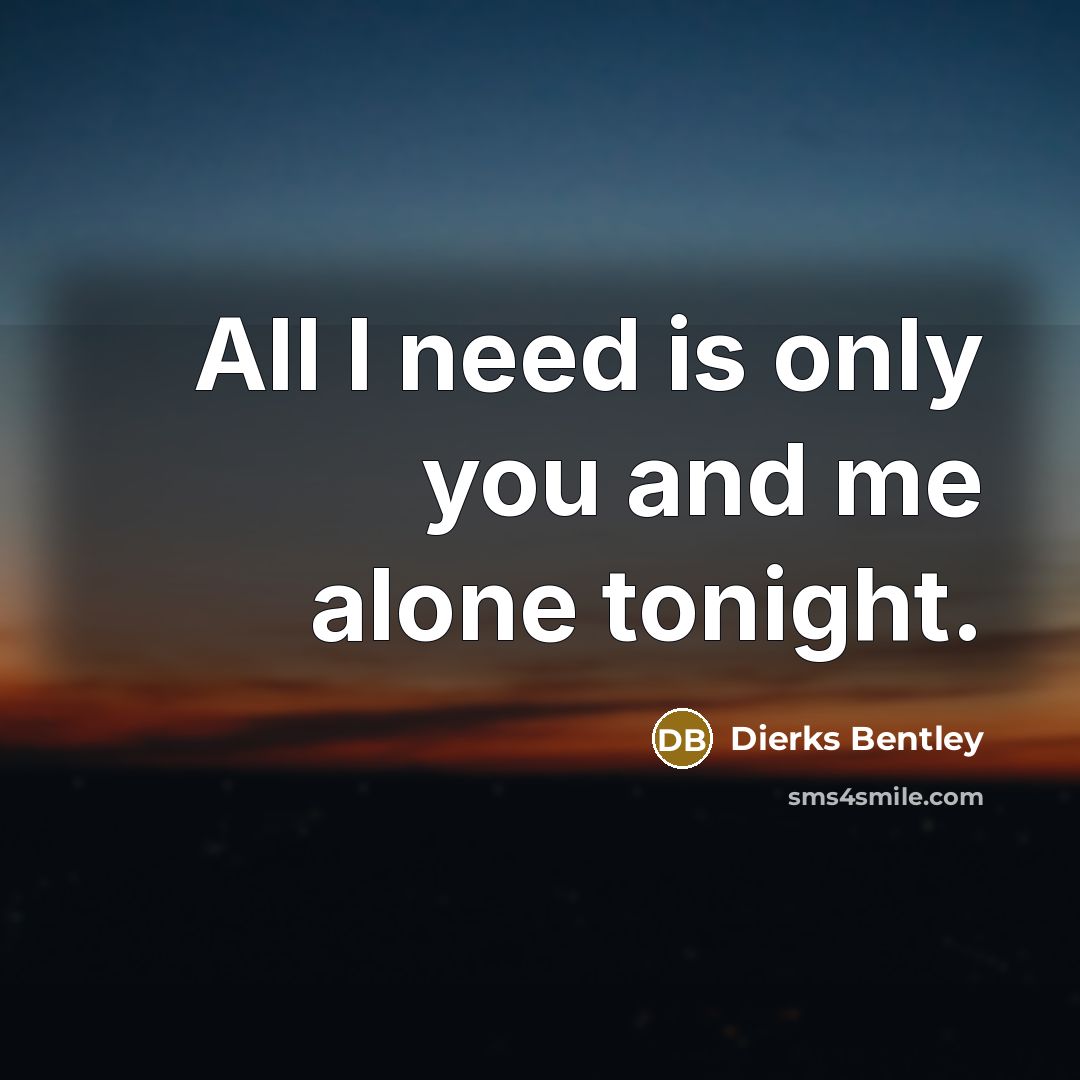 “All I need is only you and me alone tonight.” quote by Dierks Bentley