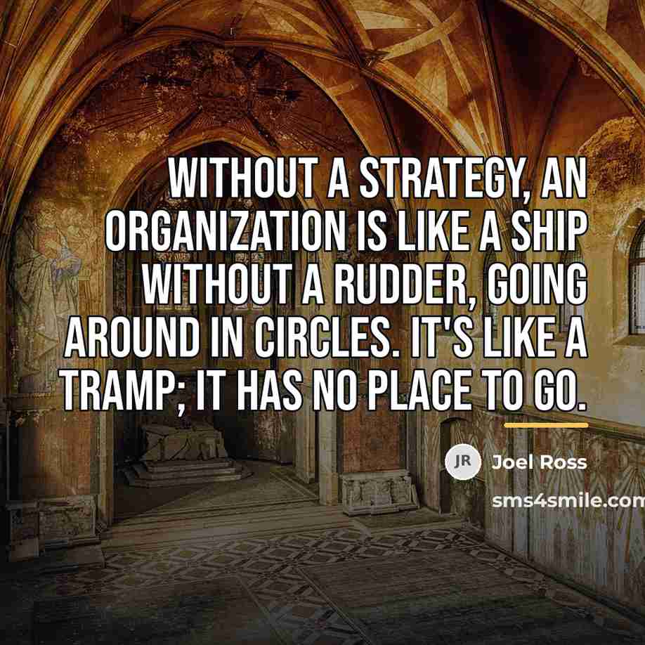“Without a strategy, an organization is like a ship without…” quote by Joel Ross