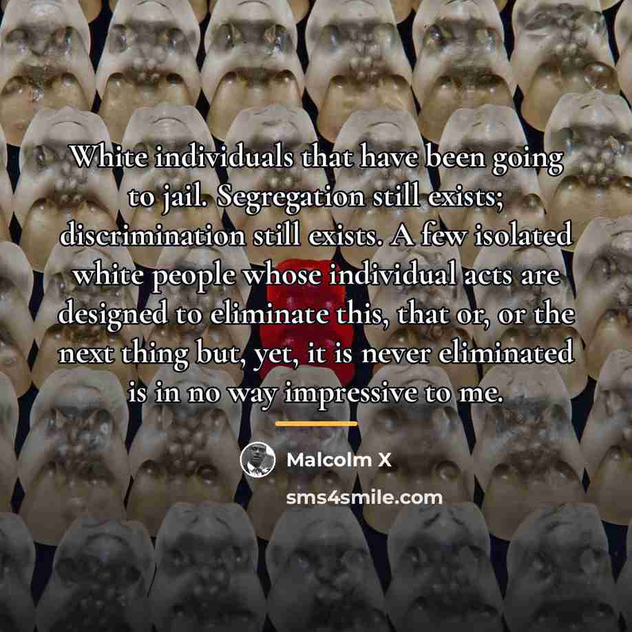 “White individuals that have been going to jail. Segregation still…” quote by Malcolm X
