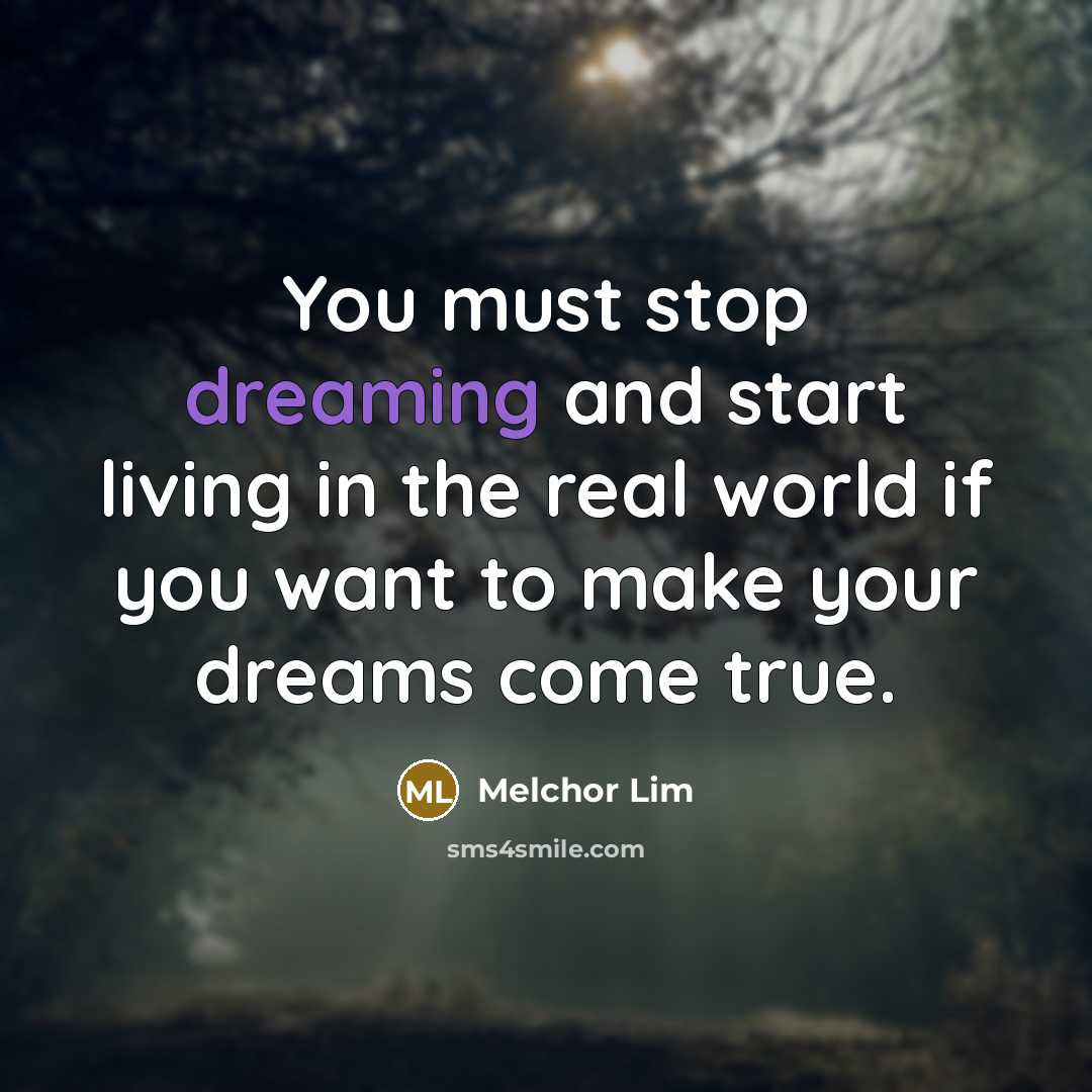 “You must stop dreaming and start living in the real…” quote by Melchor Lim