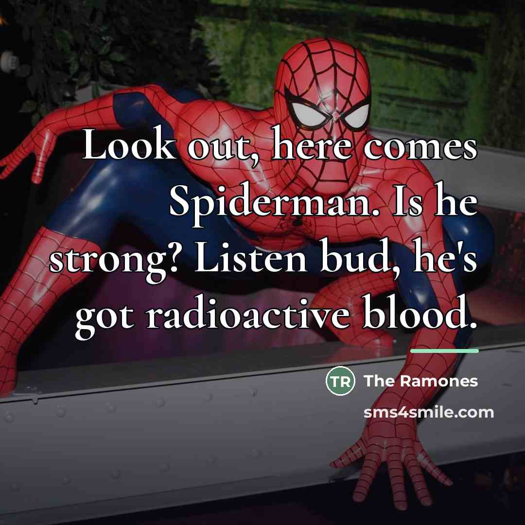“Look out, here comes Spiderman. Is he strong? Listen bud,…” quote by The Ramones