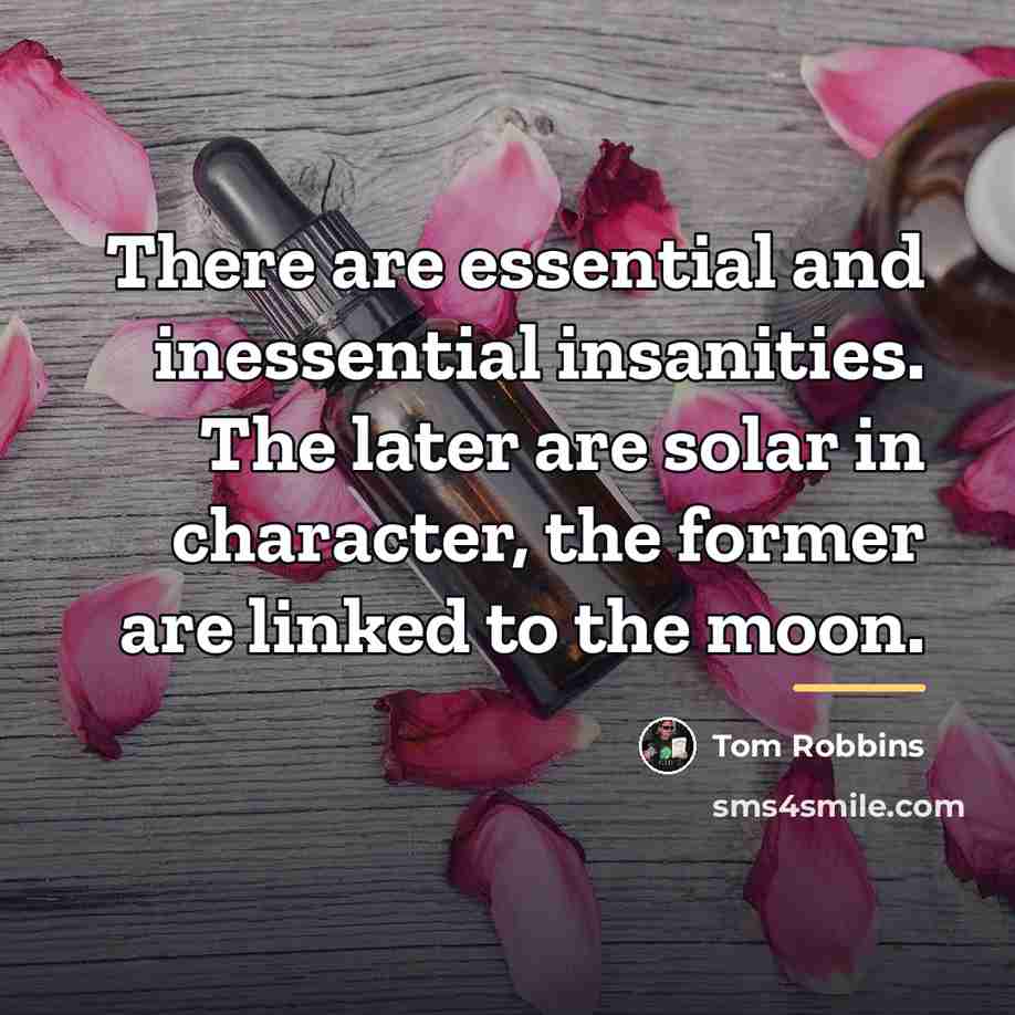 “There are essential and inessential insanities. The later are solar…” quote by Tom Robbins