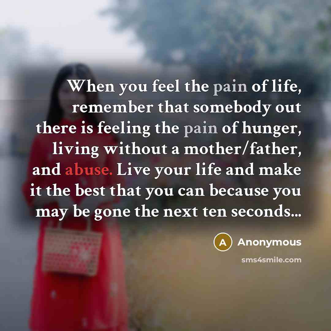 “When you feel the pain of life, remember that somebody…” quote by Anonymous