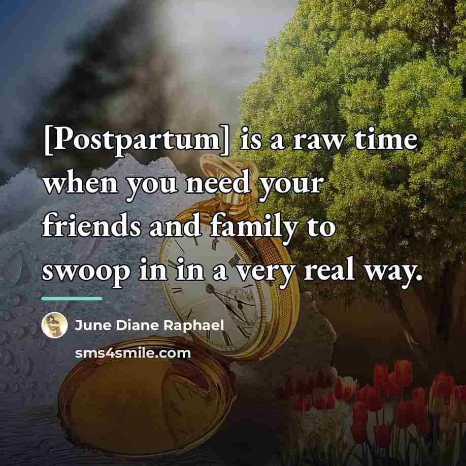 “[Postpartum] is a raw time when you need your friends…” quote by June Diane Raphael