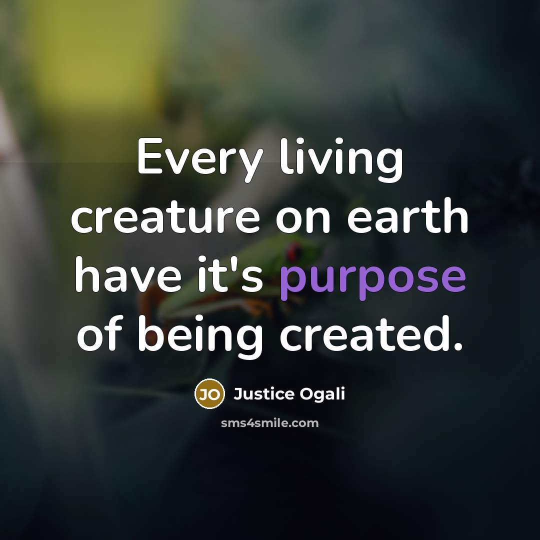 “Every living creature on earth have it's purpose of being…” quote by Justice Ogali