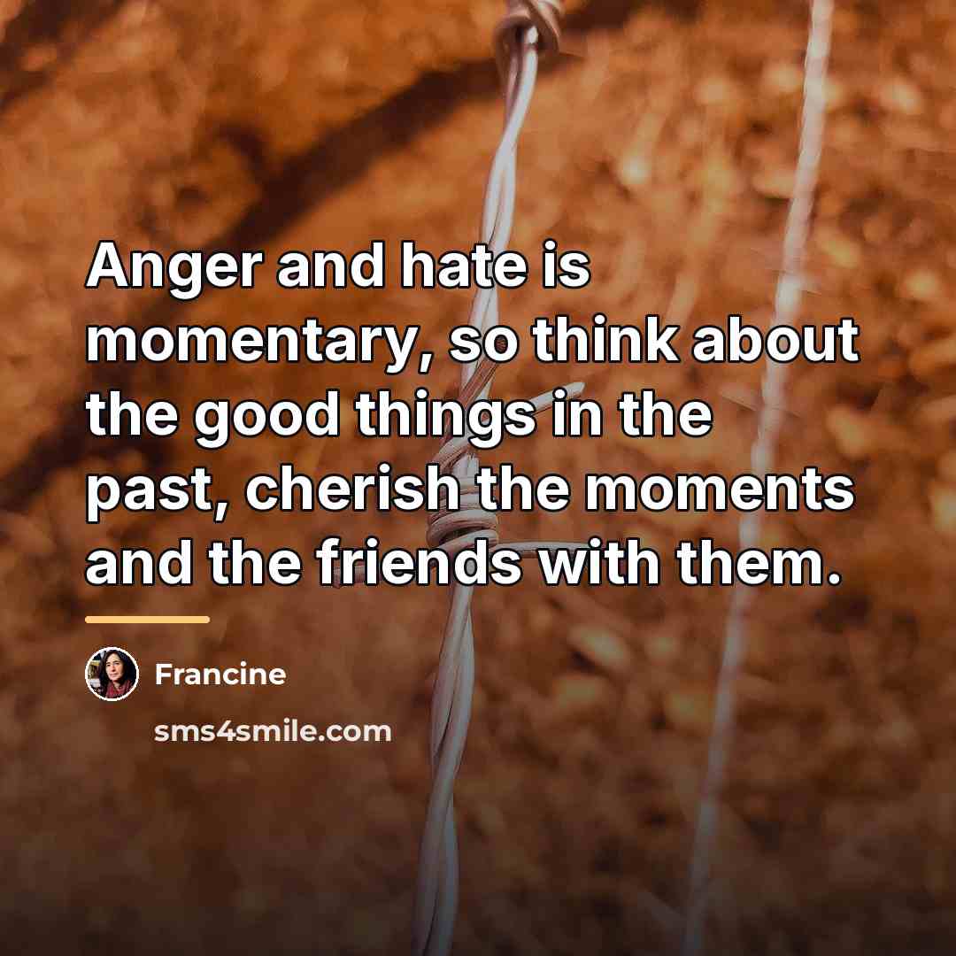 “Anger and hate is momentary, so think about the good…” quote by Francine