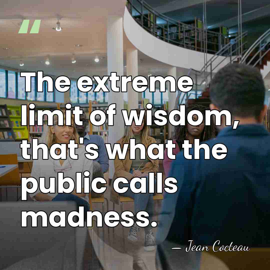 The extreme limit of wisdom, that's what the public calls madness. - Jean Cocteau