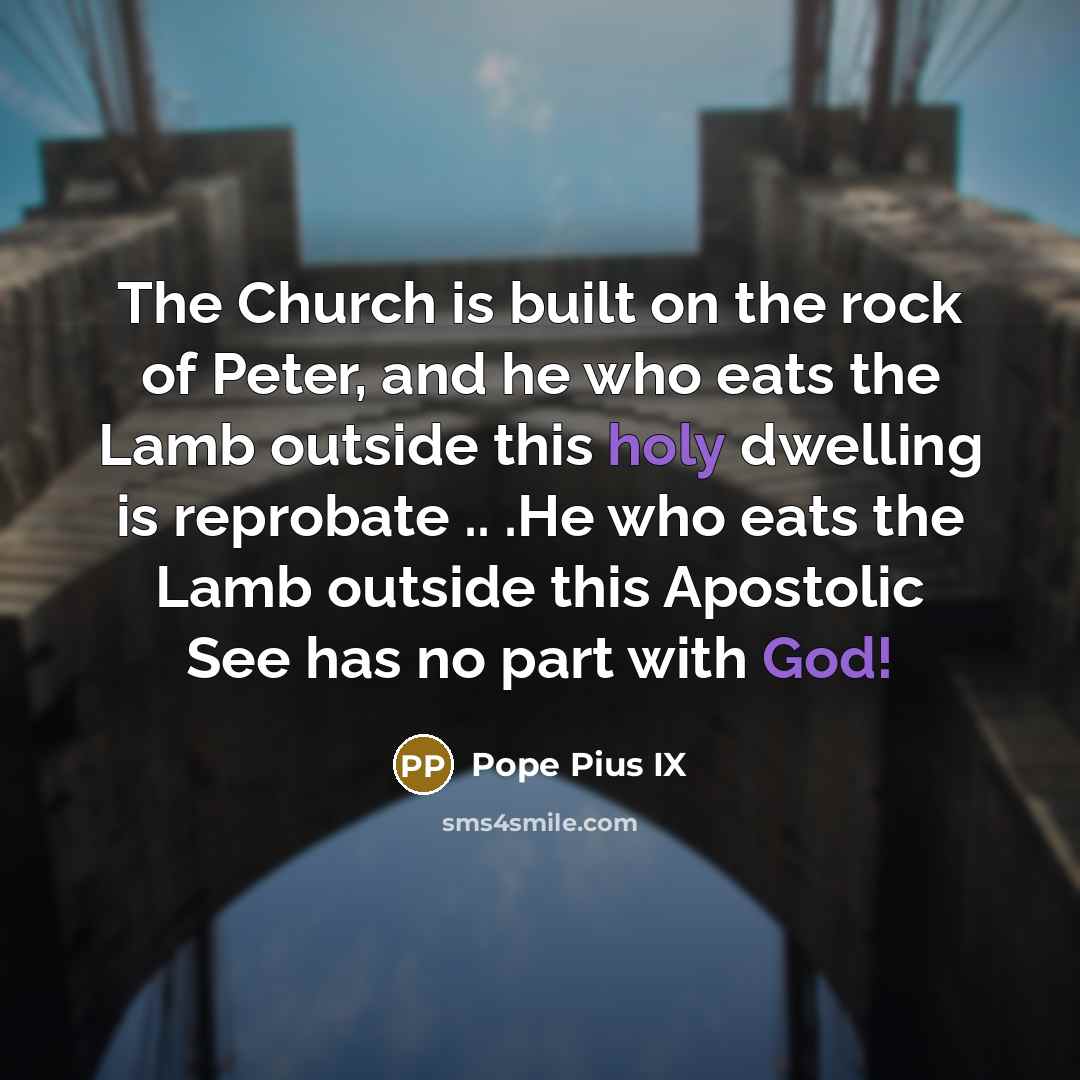 “The Church is built on the rock of Peter, and…” quote by Pope Pius IX