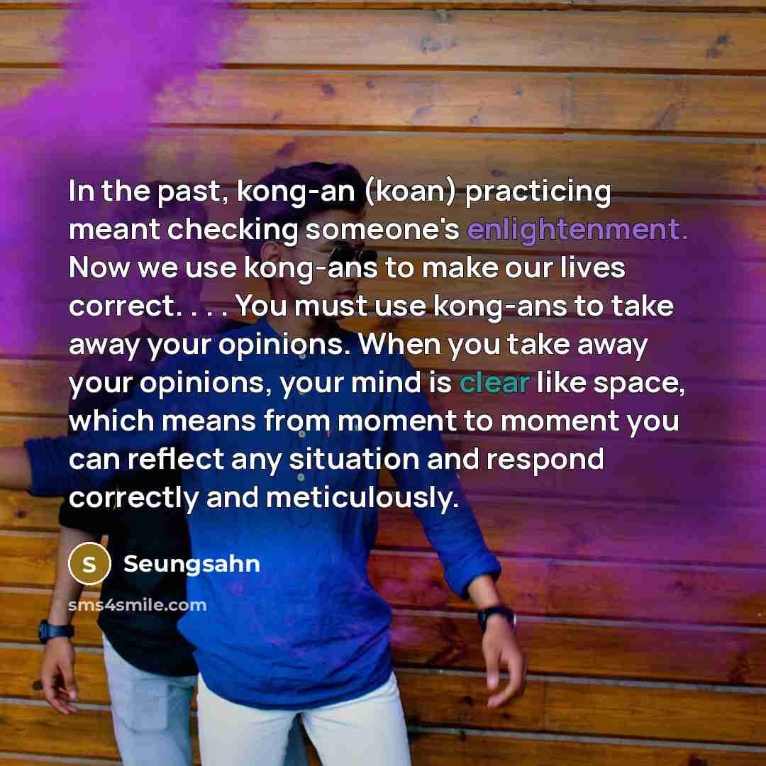 “In the past, kong-an (koan) practicing meant checking someone's enlightenment.…” quote by Seungsahn