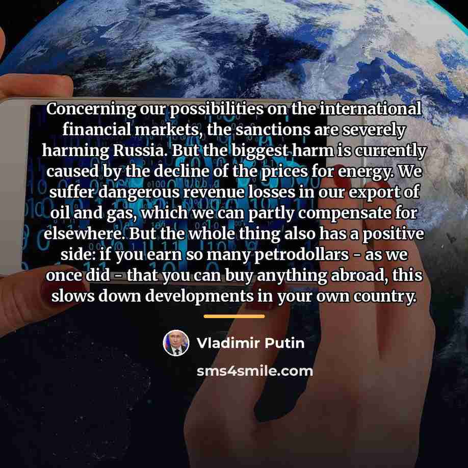 “Concerning our possibilities on the international financial markets, the sanctions…” quote by Vladimir Putin