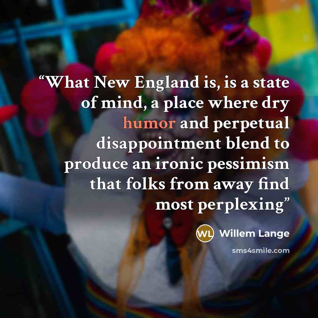 “What New England is, is a state of mind, a place where dry humor and perpetual disappointment blend to produce an ironic pessimism that folks from away find most perplexing” quote by Willem Lange