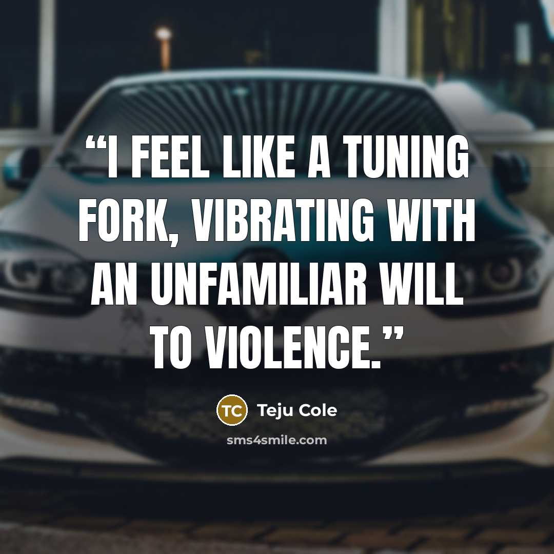 “I feel like a tuning fork, vibrating with an unfamiliar will to violence.” quote by Teju Cole