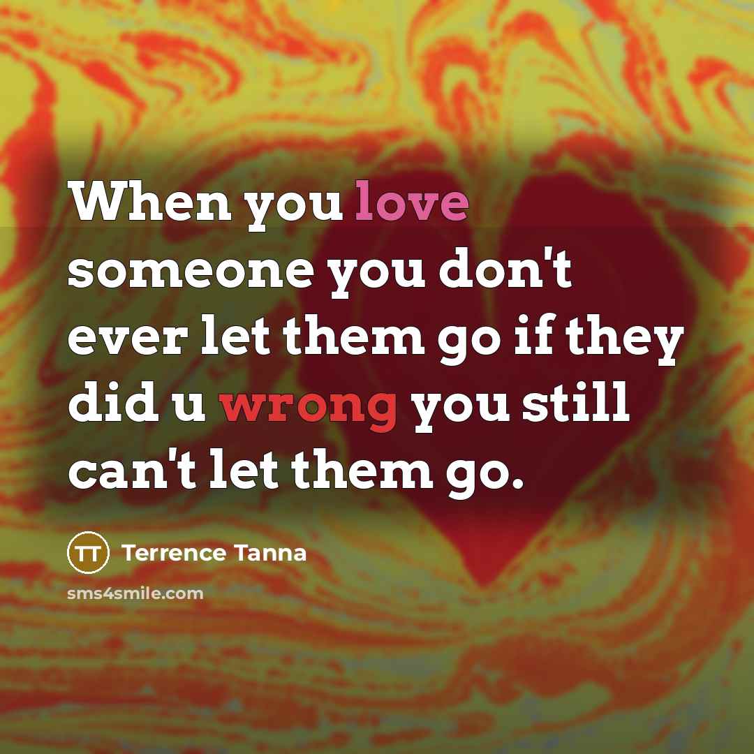 “When you love someone you don't ever let them go if they did u wrong you still can't let them go.” quote by Terrence Tanna