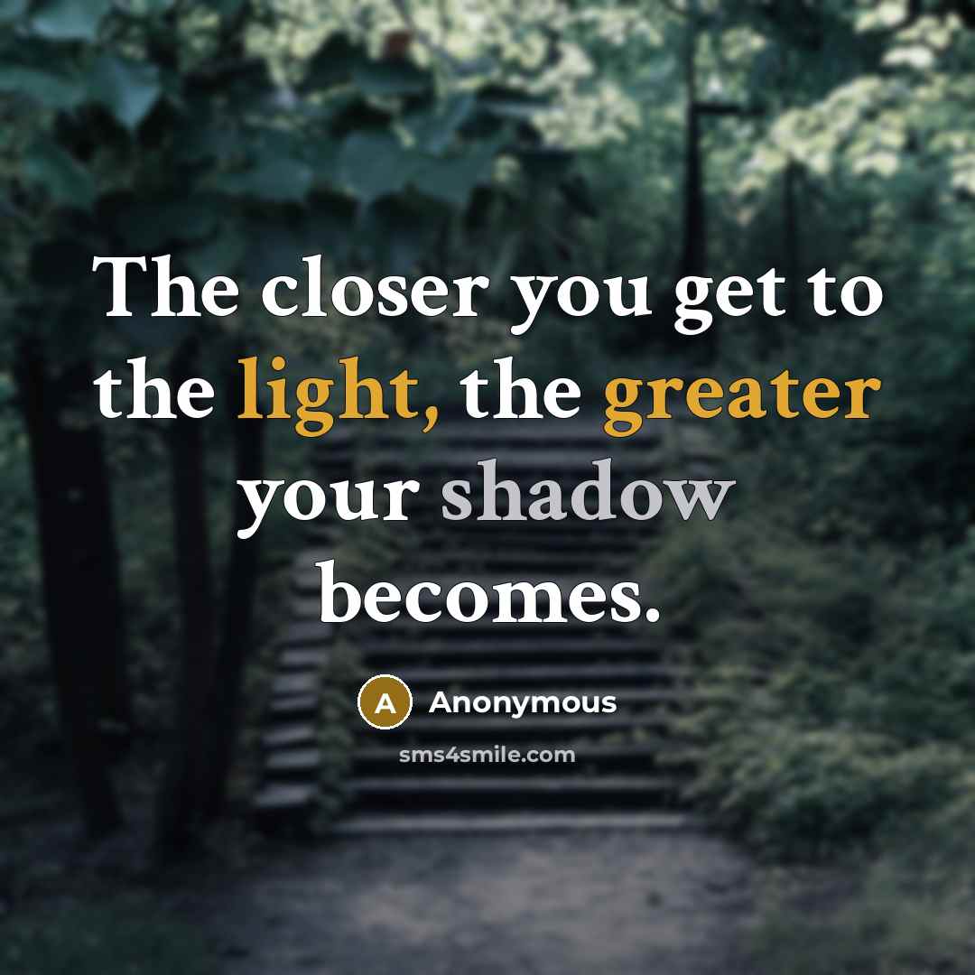 “The closer you get to the light, the greater your shadow becomes.” quote by Anonymous