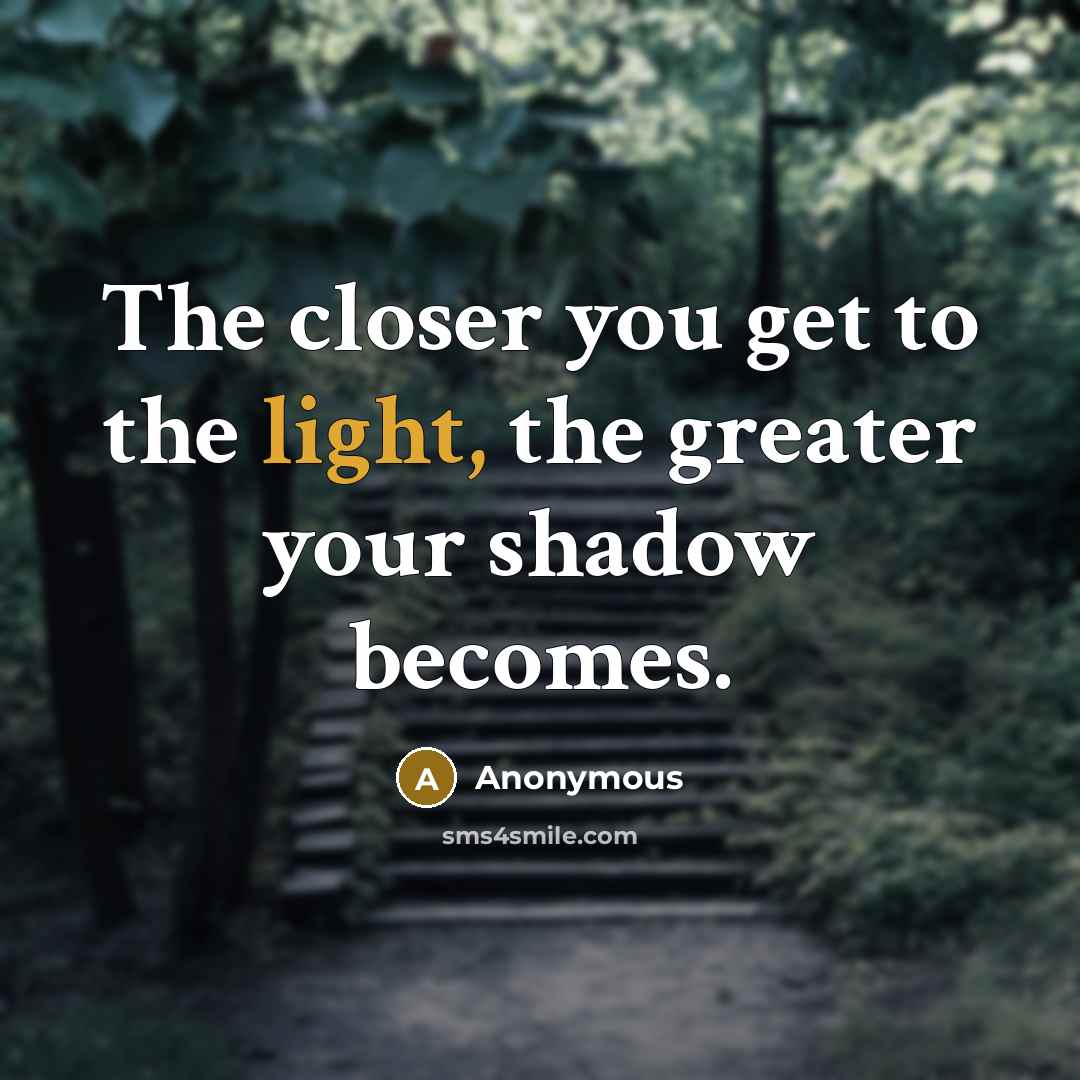 “The closer you get to the light, the greater your…” quote by Anonymous