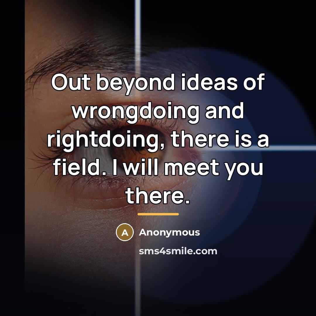 “Out beyond ideas of wrongdoing and rightdoing, there is a…” quote by Anonymous