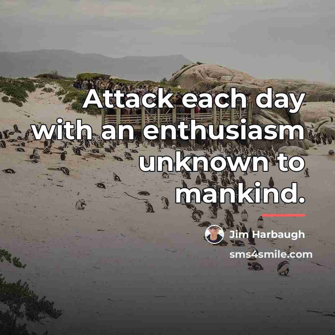 “Attack each day with an enthusiasm unknown to mankind.…” quote by Jim Harbaugh